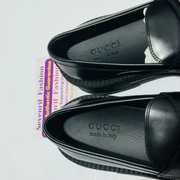 Gucci Horsebit Chunky Loafers Lug Sole Black Leather Shoes G 9/ US 9.5 NIB $990 - Picture 7 of 13